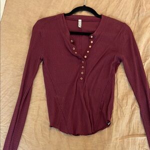 Maroon button down swaddle blouse
